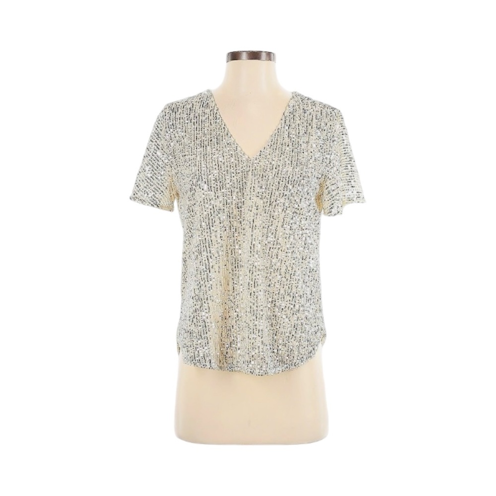 NWT XS silver sequin flutter top